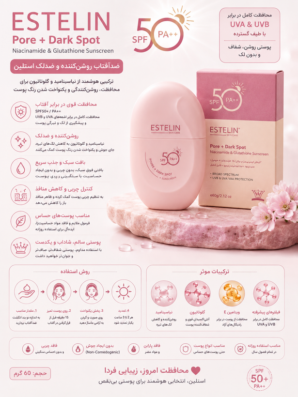 ضدآفتاب استلین Pore + Dark Spot SPF50 PA++